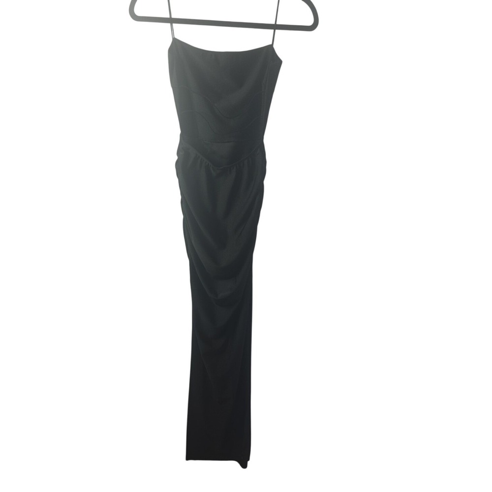 Windsor Black Open Back Ruched Maxi Dress Square Neck Spaghetti Strap GLA1038WD